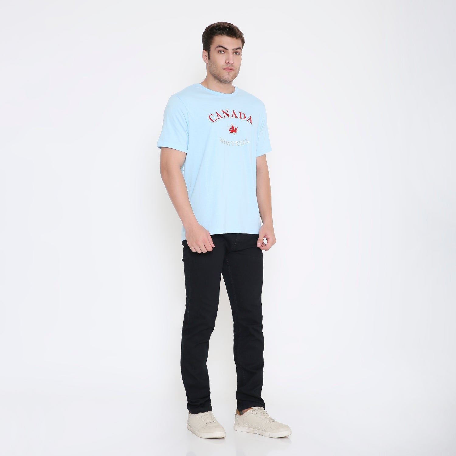 Canada Embroidery T-Shirt in Light Blue Melange