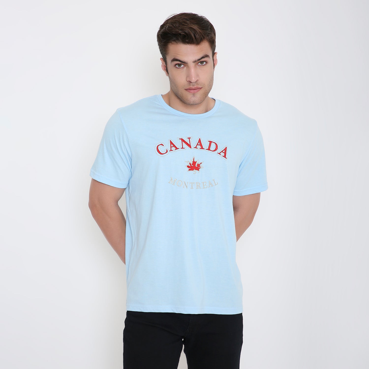 Canada Embroidery T-Shirt in Light Blue Melange