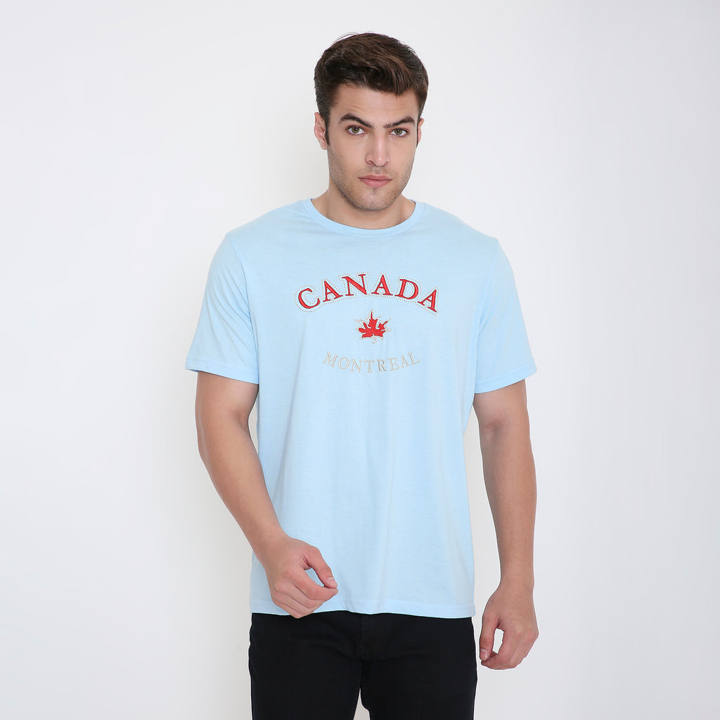 Canada Embroidery T-Shirt in Light Blue Melange