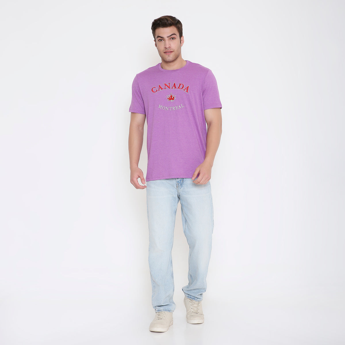 Canada Embroidery T-Shirt in Purple Melange