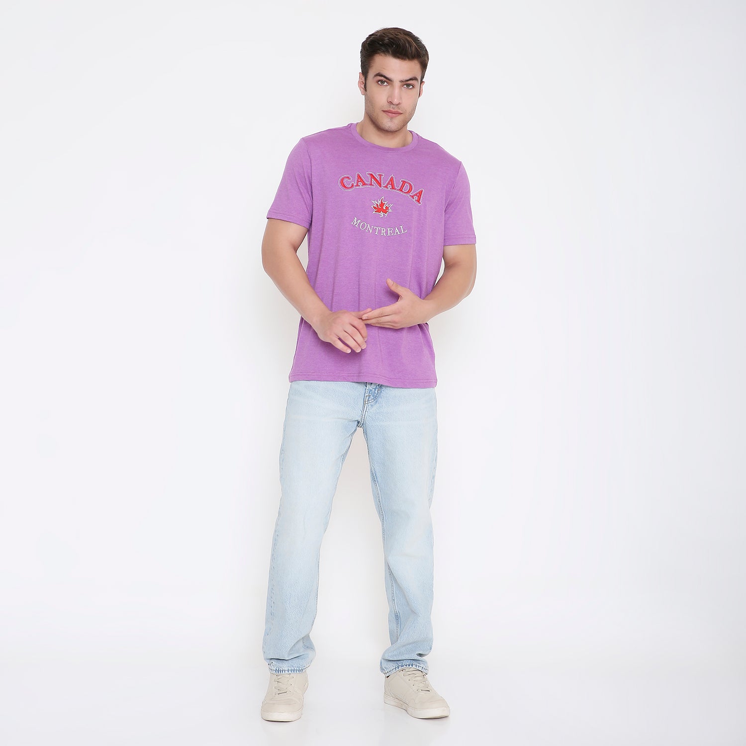 Canada Embroidery T-Shirt in Purple Melange