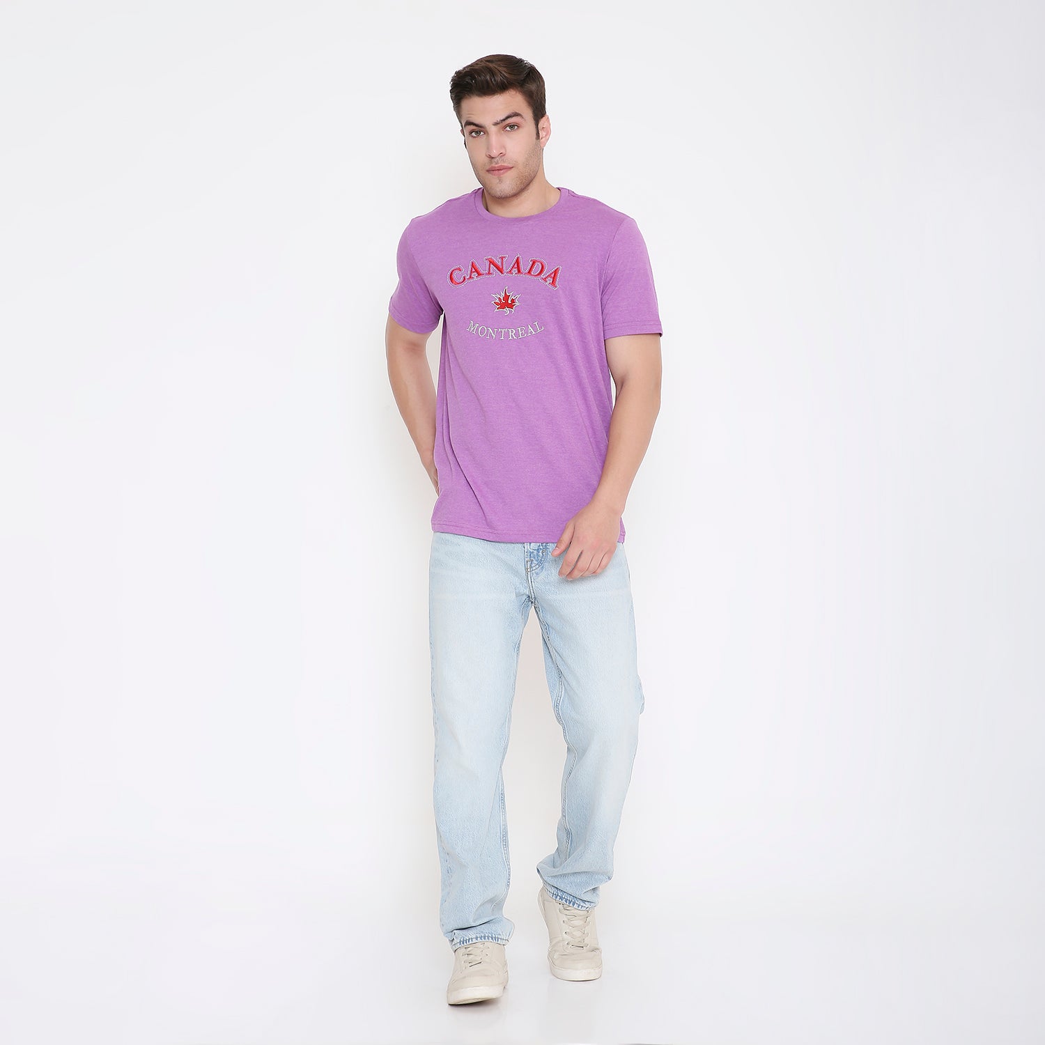 Canada Embroidery T-Shirt in Purple Melange