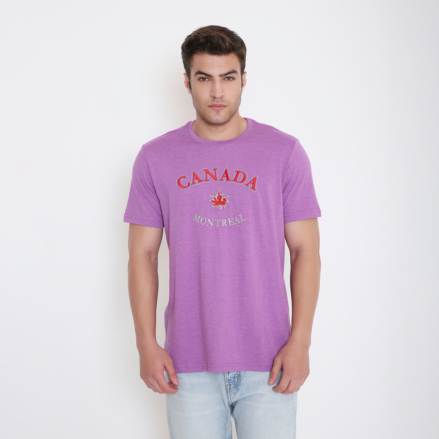 Canada Embroidery T-Shirt in Purple Melange