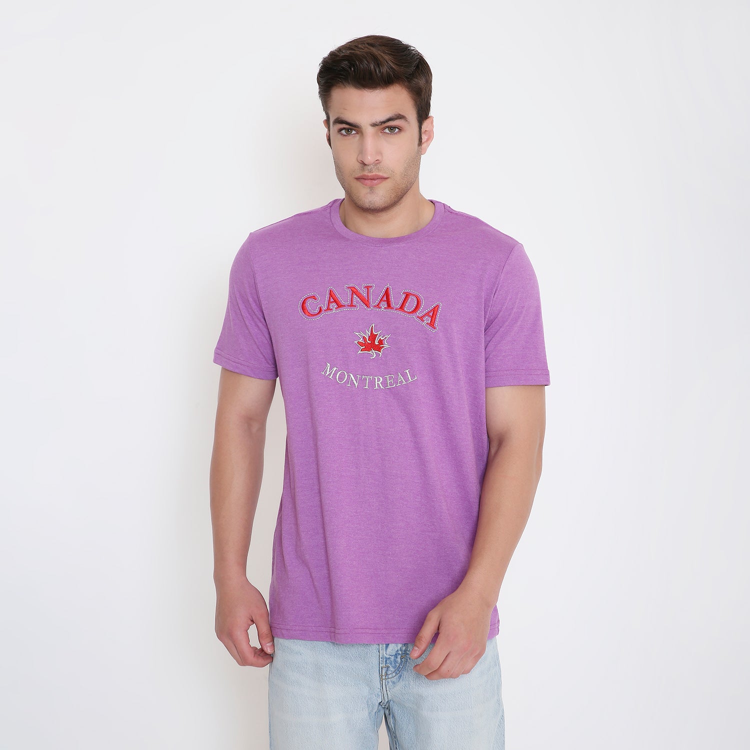 Canada Embroidery T-Shirt in Purple Melange