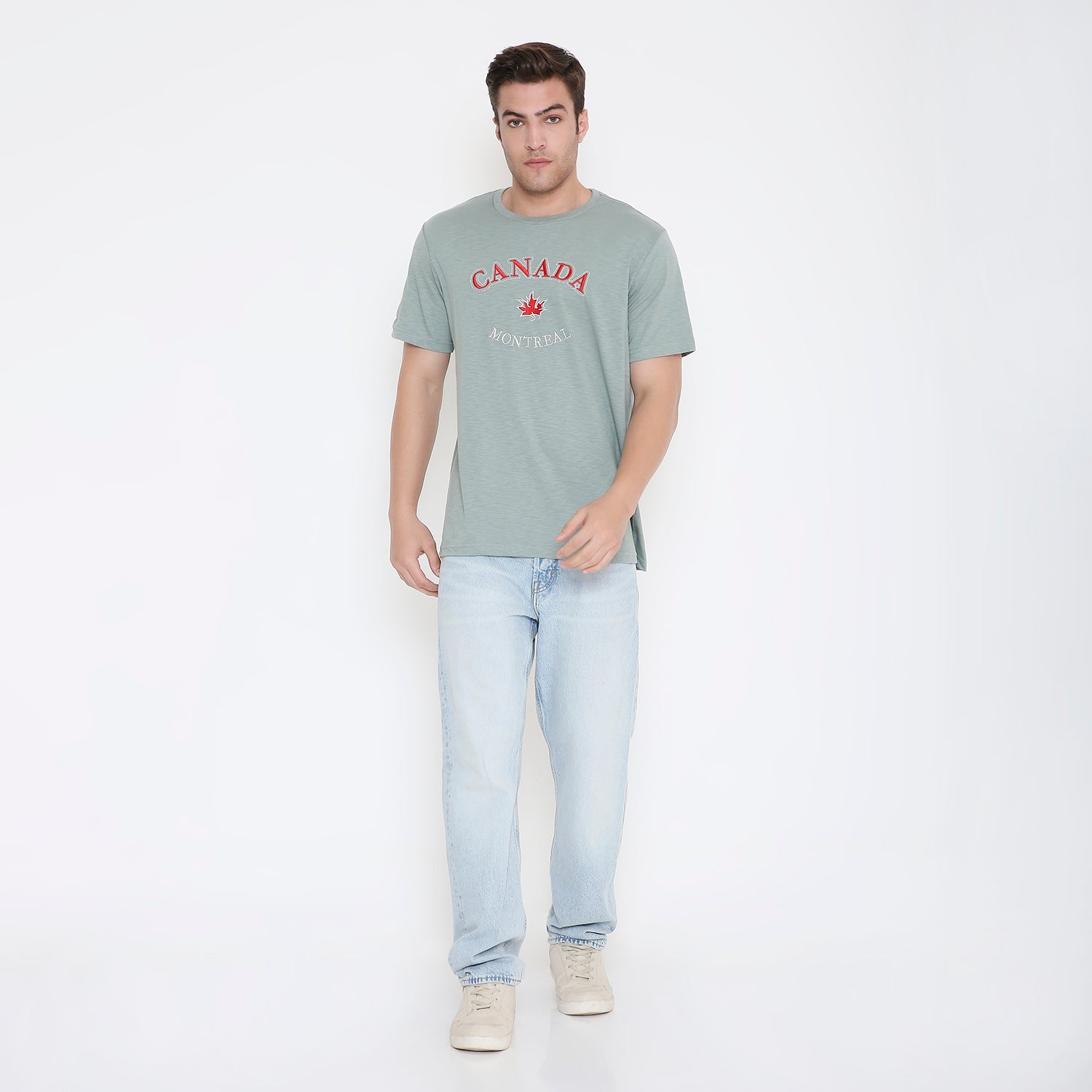 Canada Embroidery T-Shirt in Teal Green