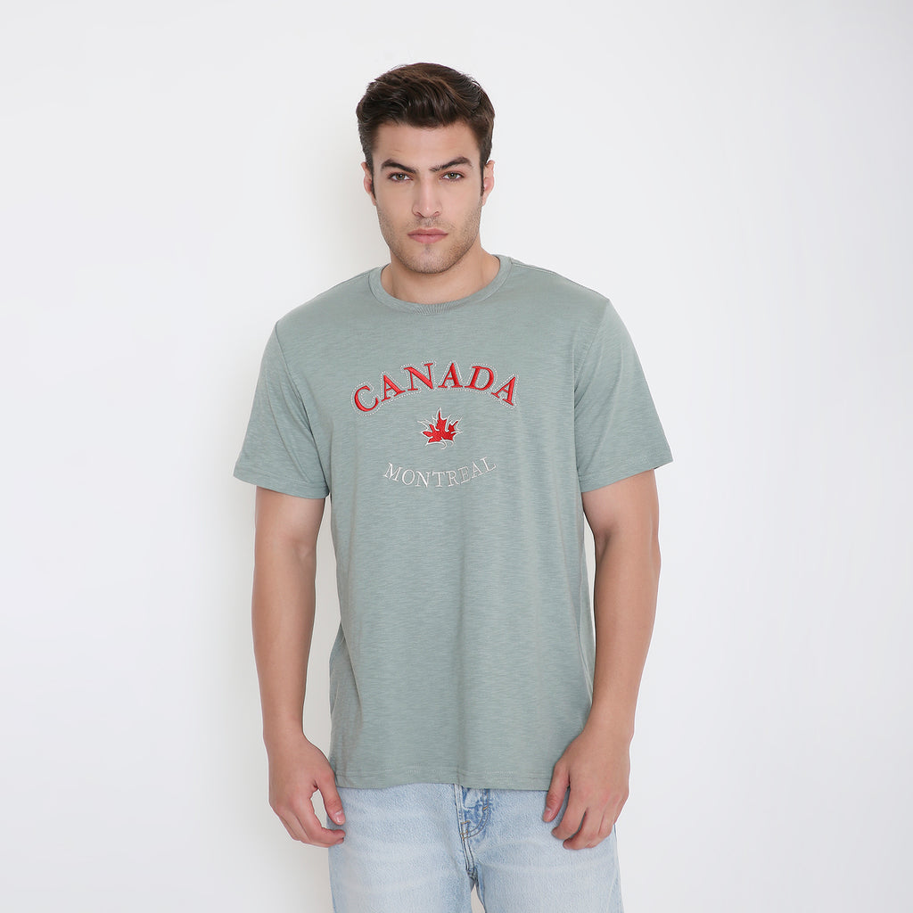 Canada Embroidery T-Shirt in Teal Green