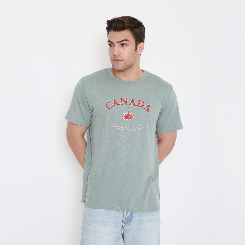 Canada Embroidery T-Shirt in Teal Green