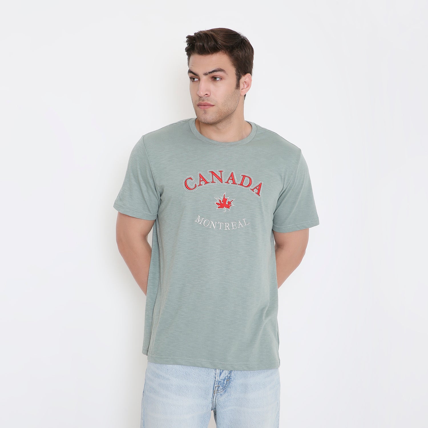 Canada Embroidery T-Shirt in Teal Green