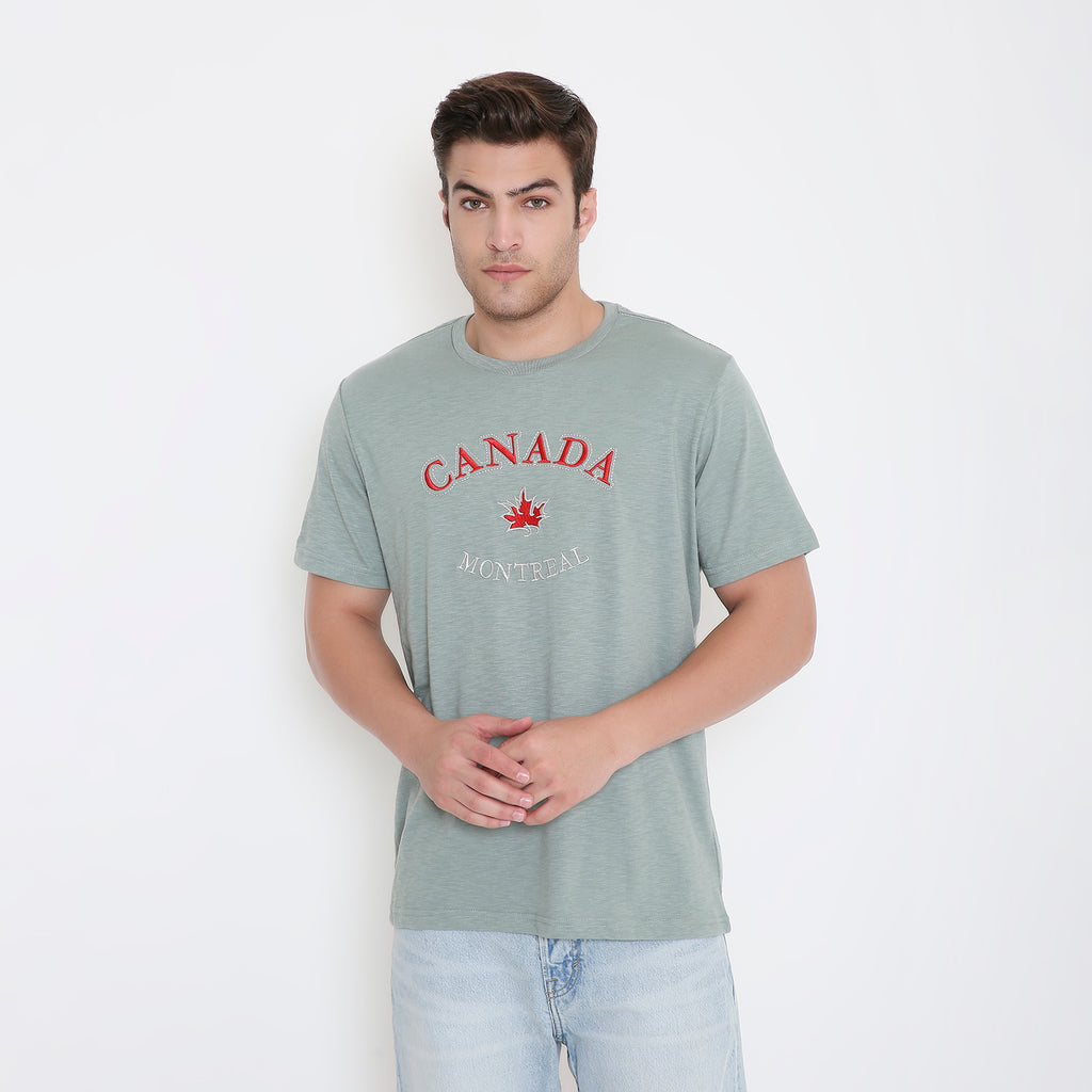 Canada Embroidery T-Shirt in Teal Green
