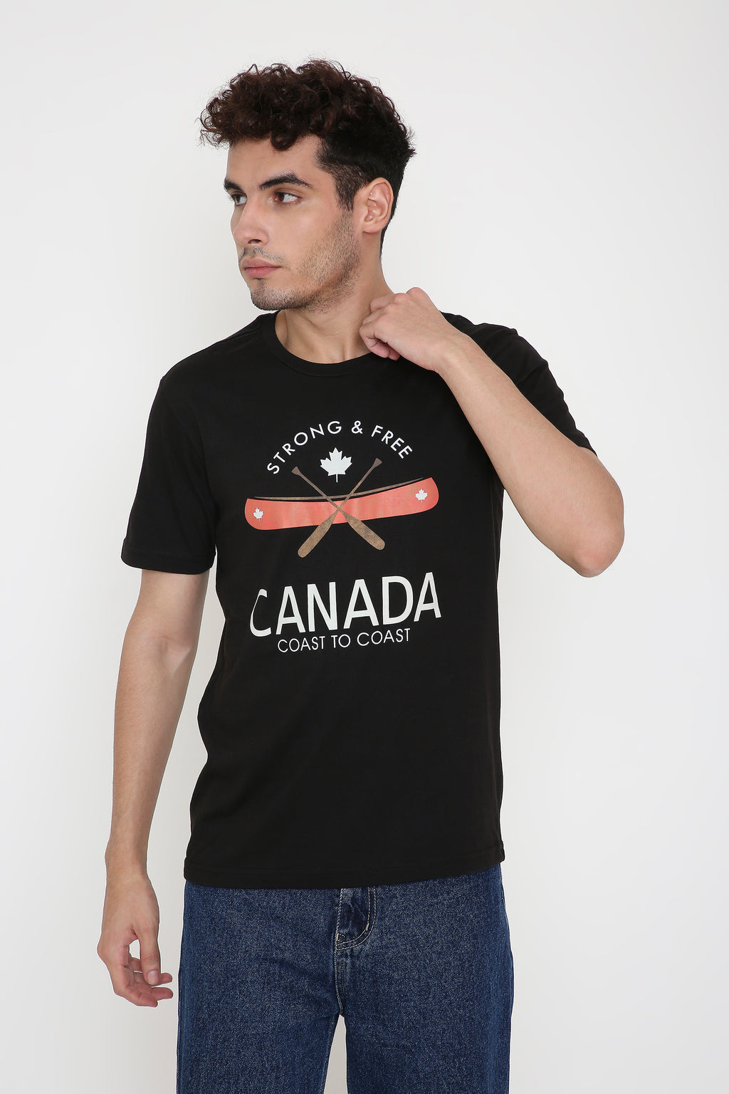 Strong And Free Canada Print T-Shirt in Black