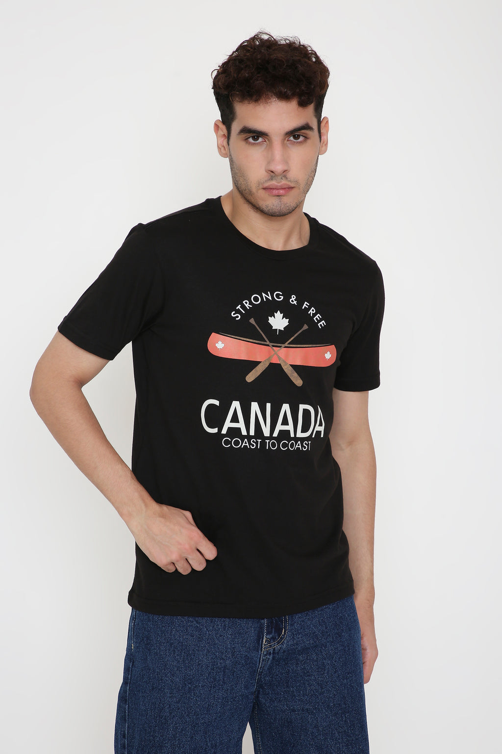 Strong And Free Canada Print T-Shirt in Black