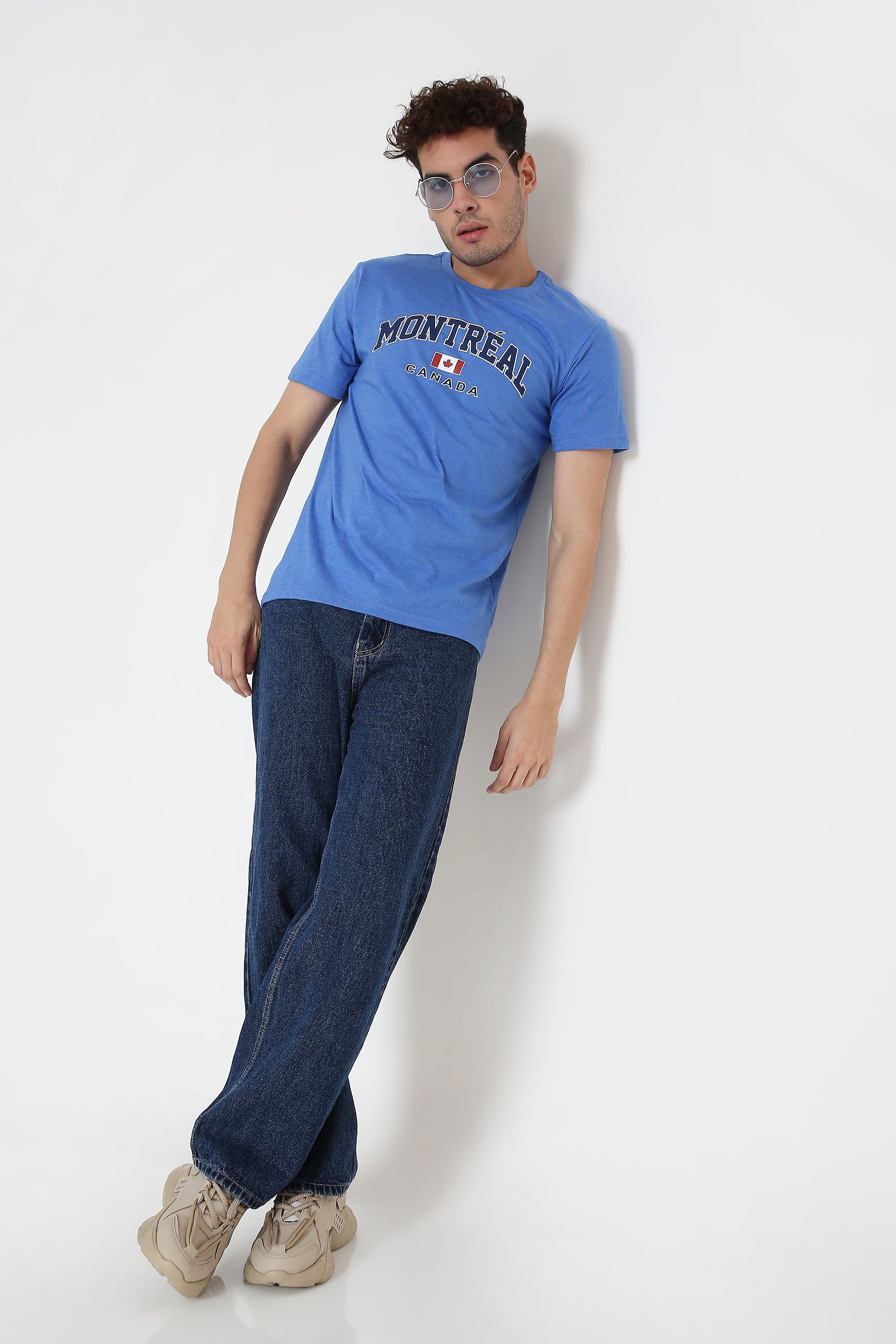 Montréal Canada Print Men's T-Shirt in Royal Blue Melange