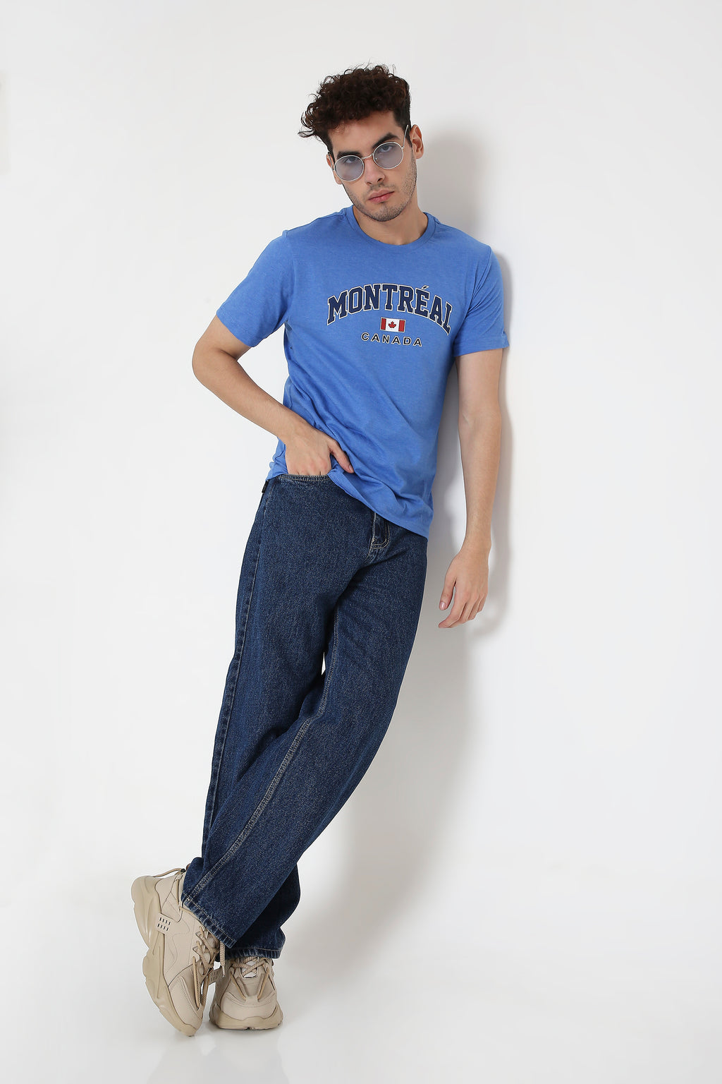 Montréal Canada Print Men's T-Shirt in Royal Blue Melange