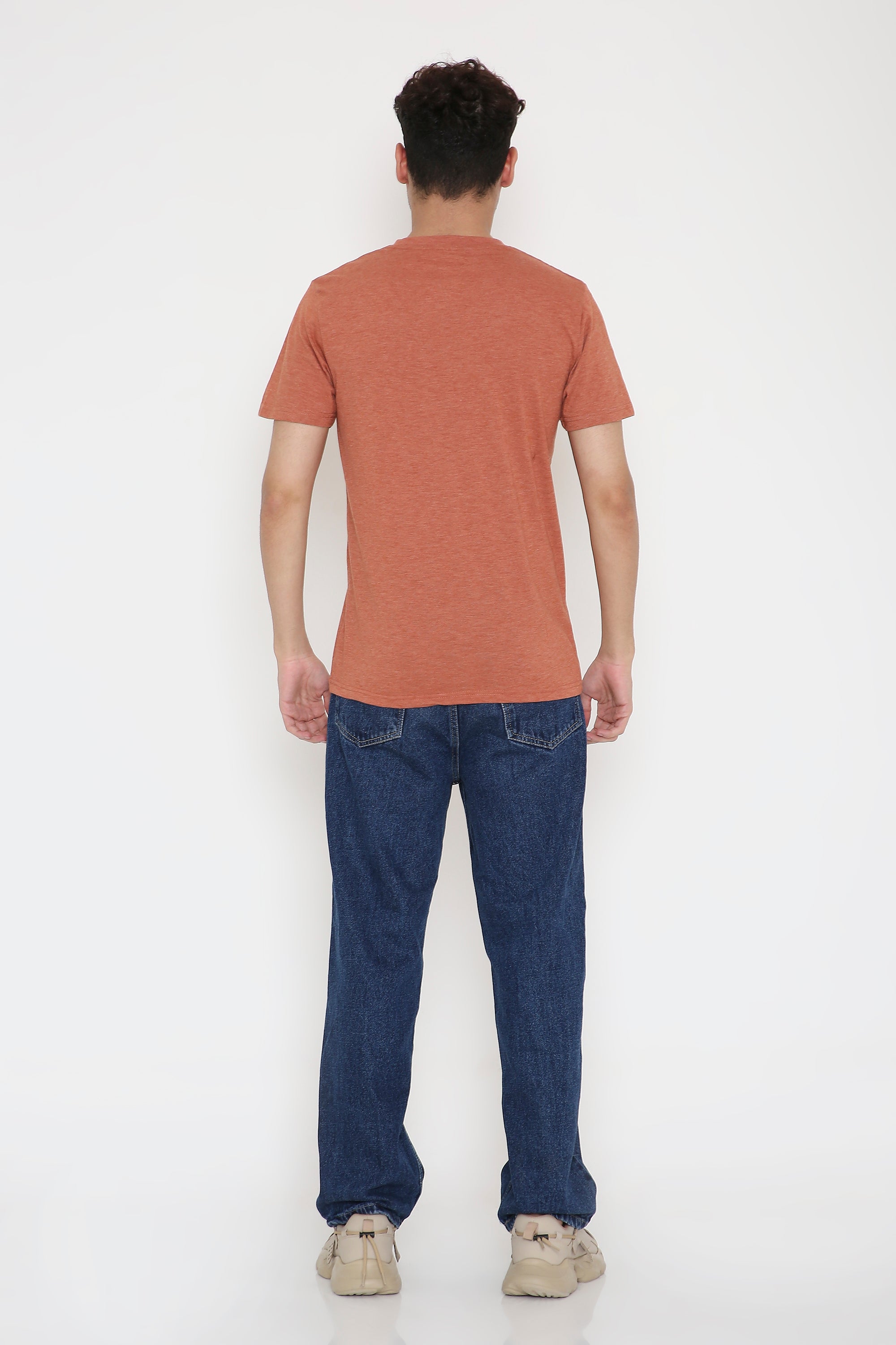 Plain V-Neck Half Sleeve Men's T-shirt in Rust Melange