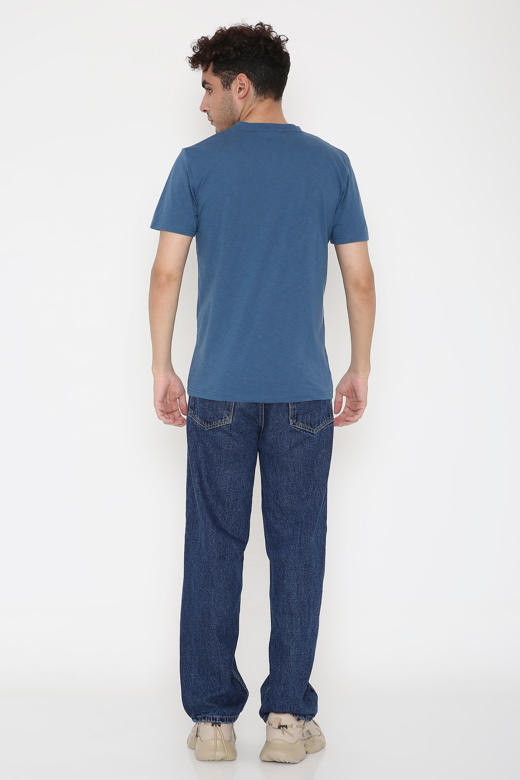 Plain V-Neck Half Sleeve Men's T-shirt in Navy Blue