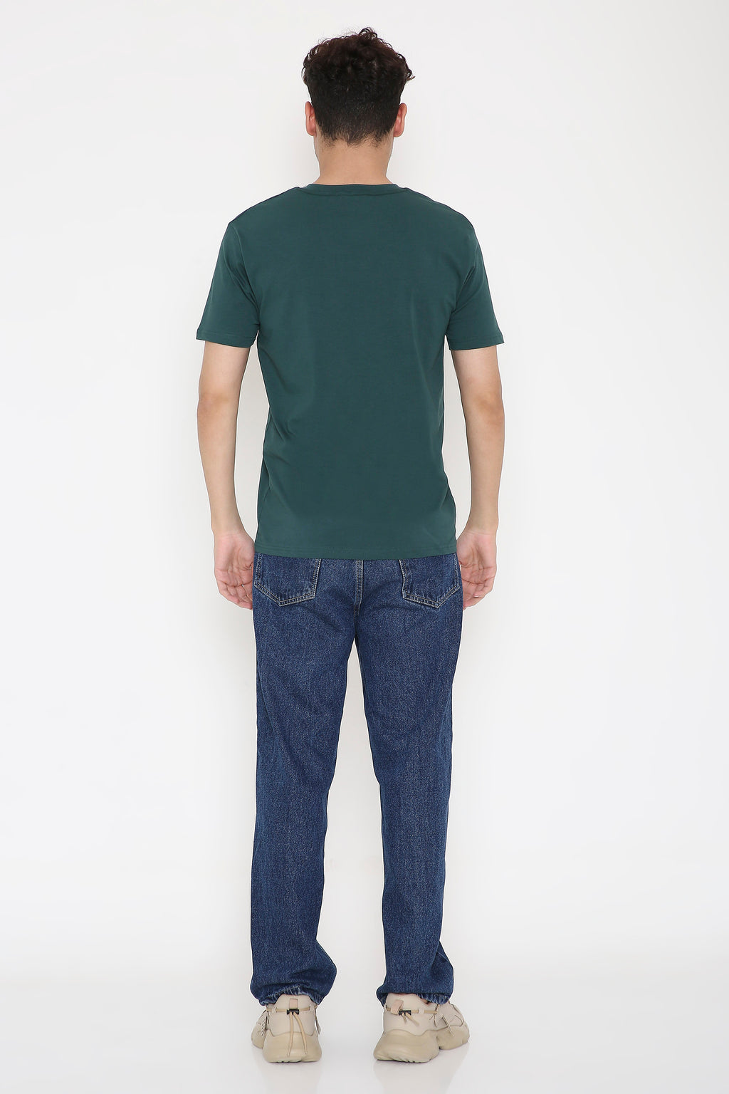 Plain V-Neck Half Sleeve Men's T-shirt in Dark Green