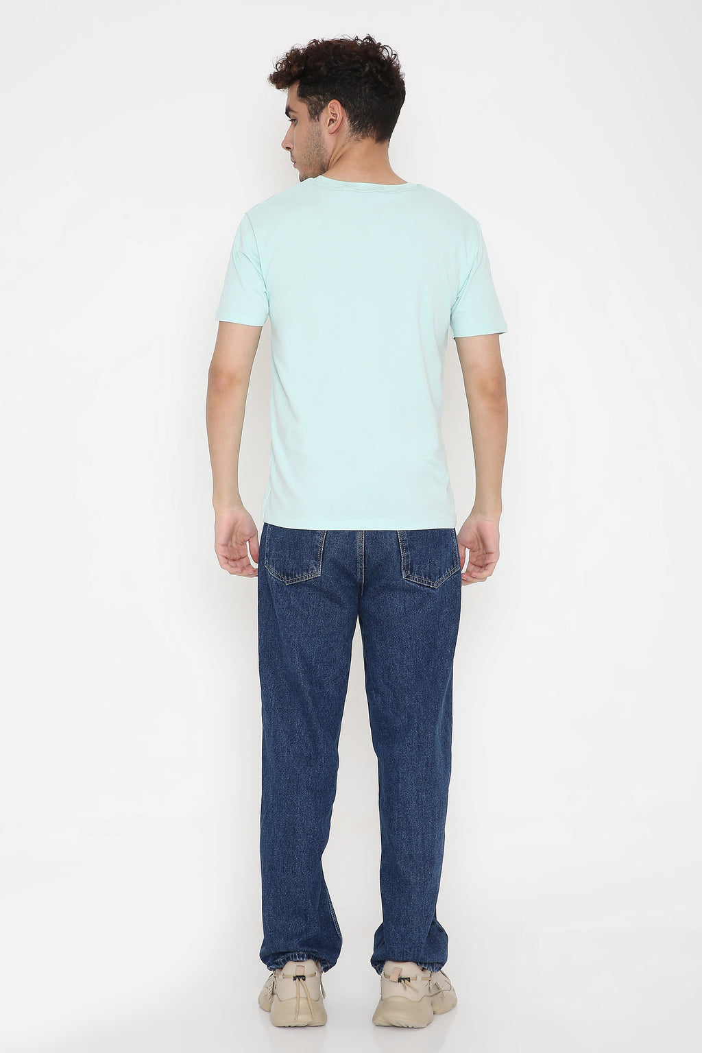 Plain V-Neck Half Sleeve Men's T-shirt in Mint Green