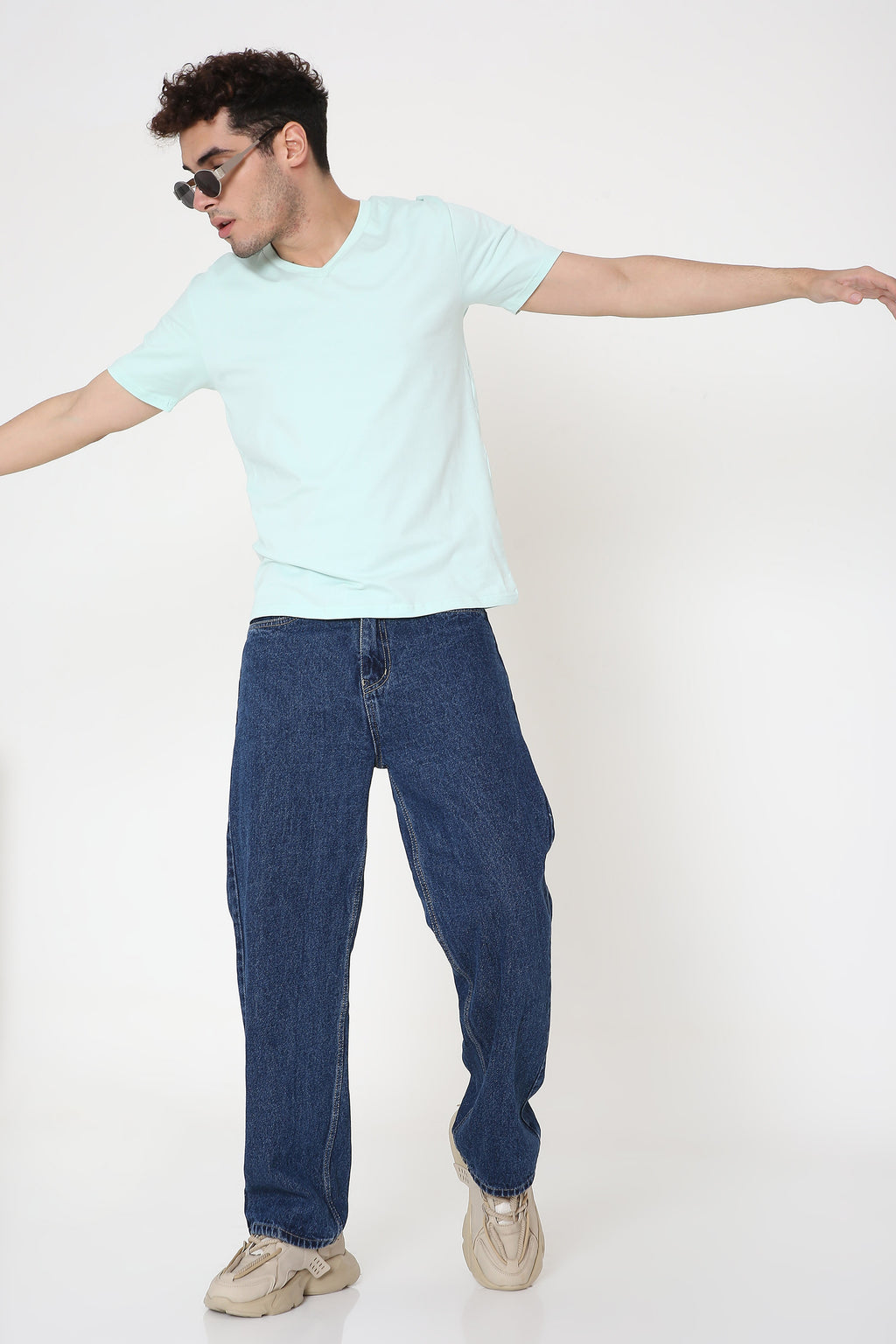 Plain V-Neck Half Sleeve Men's T-shirt in Mint Green