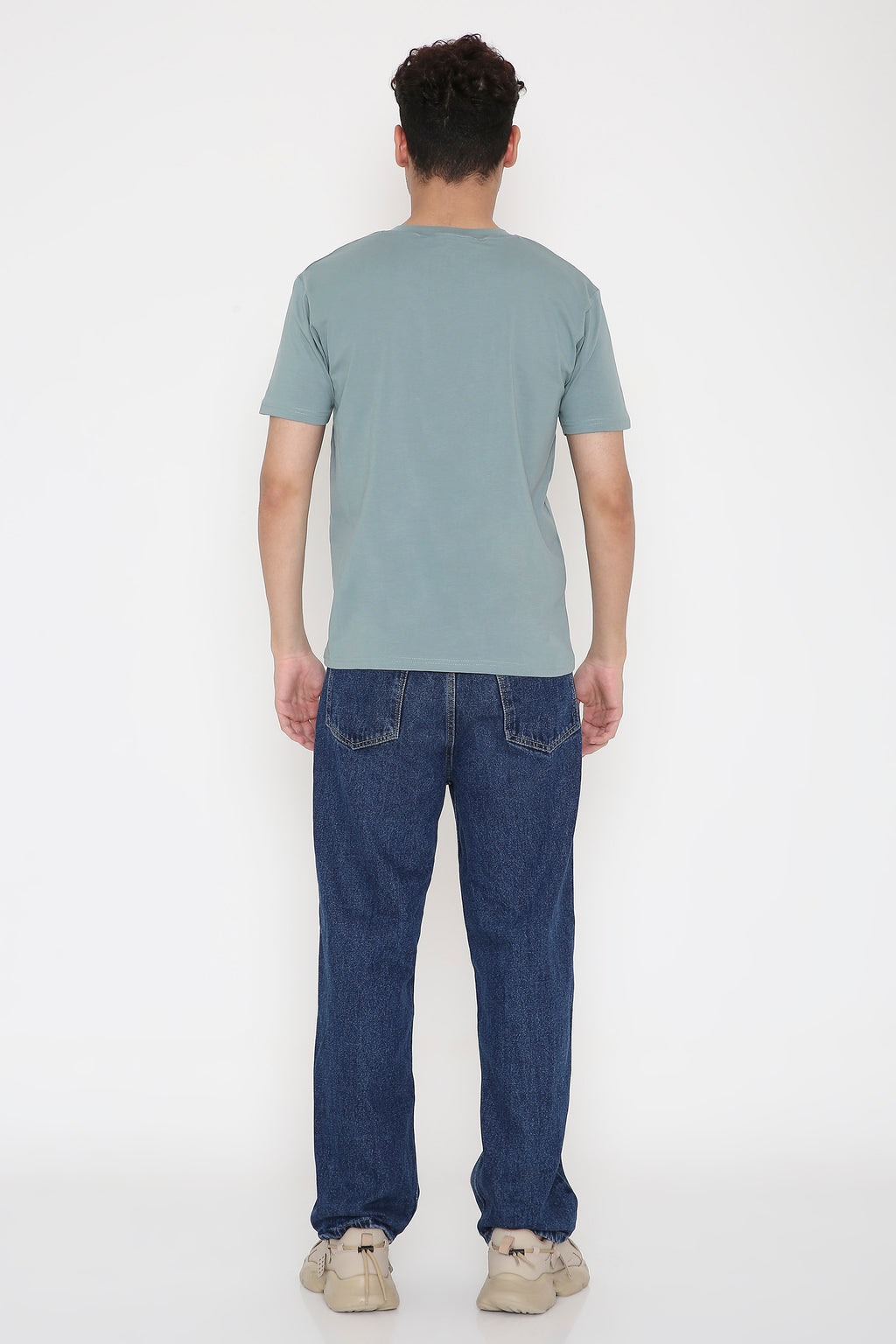 Plain V-Neck Half Sleeve Men's T-shirt in Teal Green