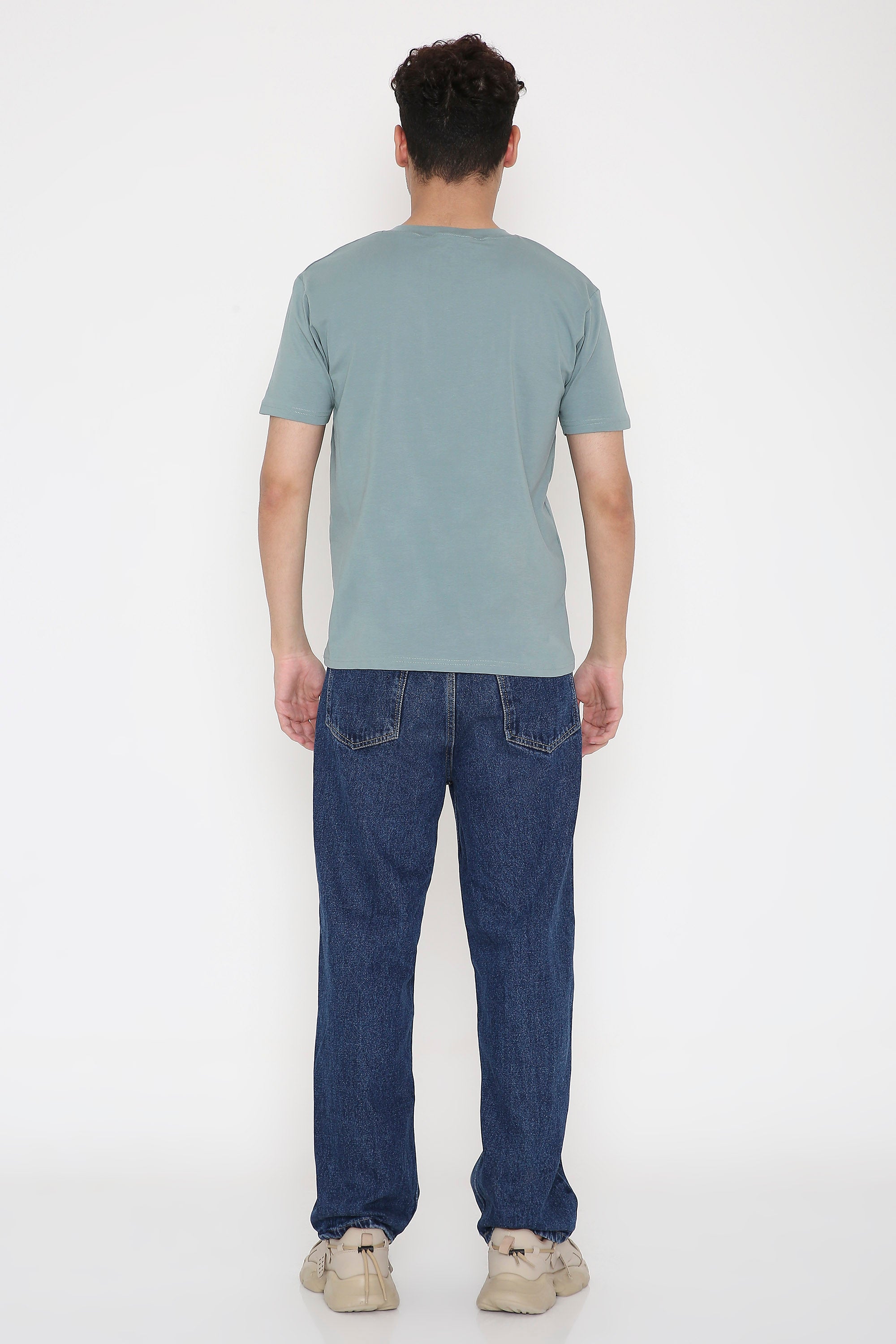 Plain V-Neck Half Sleeve Men's T-shirt in Teal Green